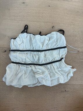 Cream Ruffled Spaghetti Strap Cami with Black Trim